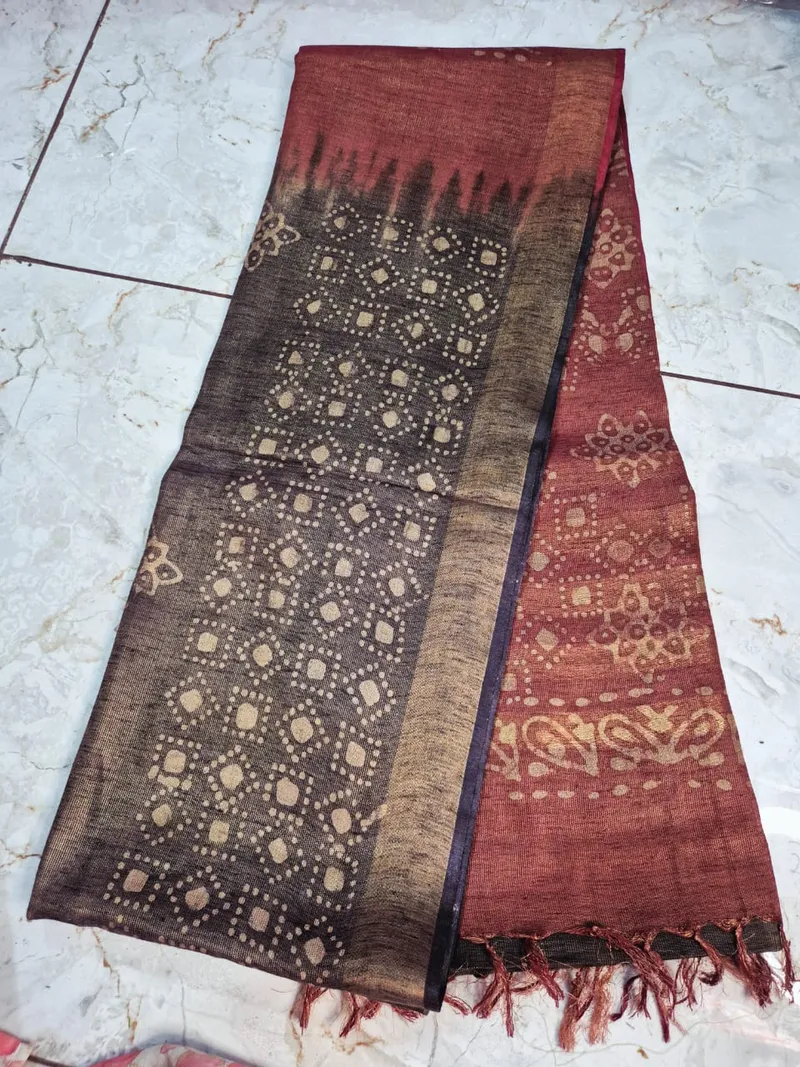 Kaathi tissue Silk -  Brawn with black